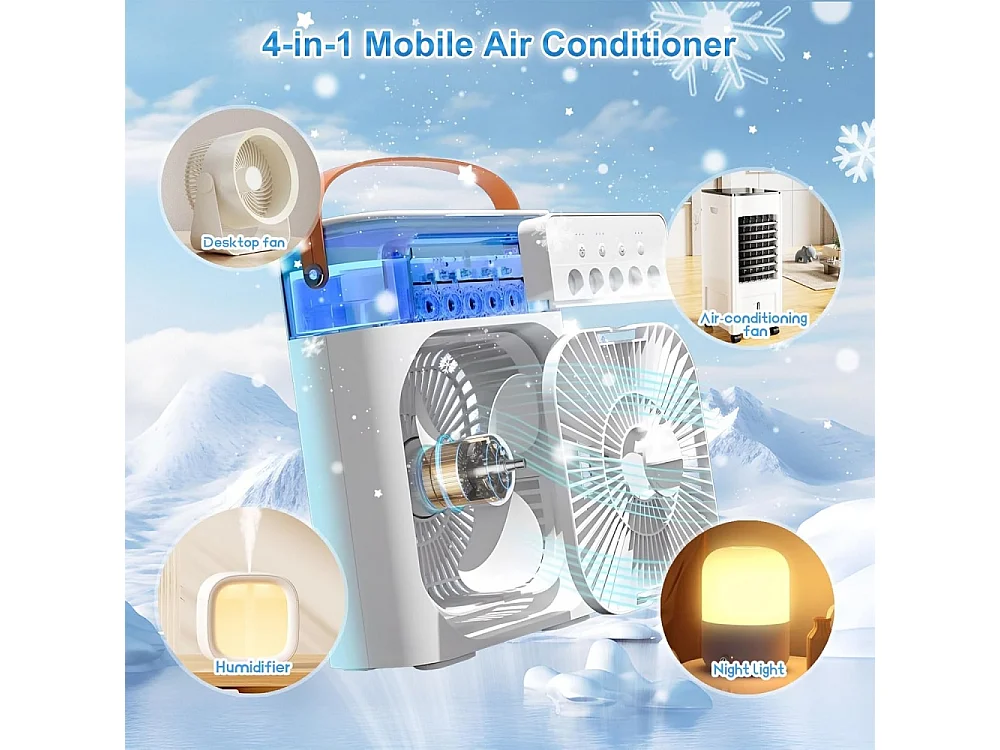 Climatiseur mobile - portable, 4 en 1, 600ML,3 modes brume, 7 veilleuse, 2 - 8H timer