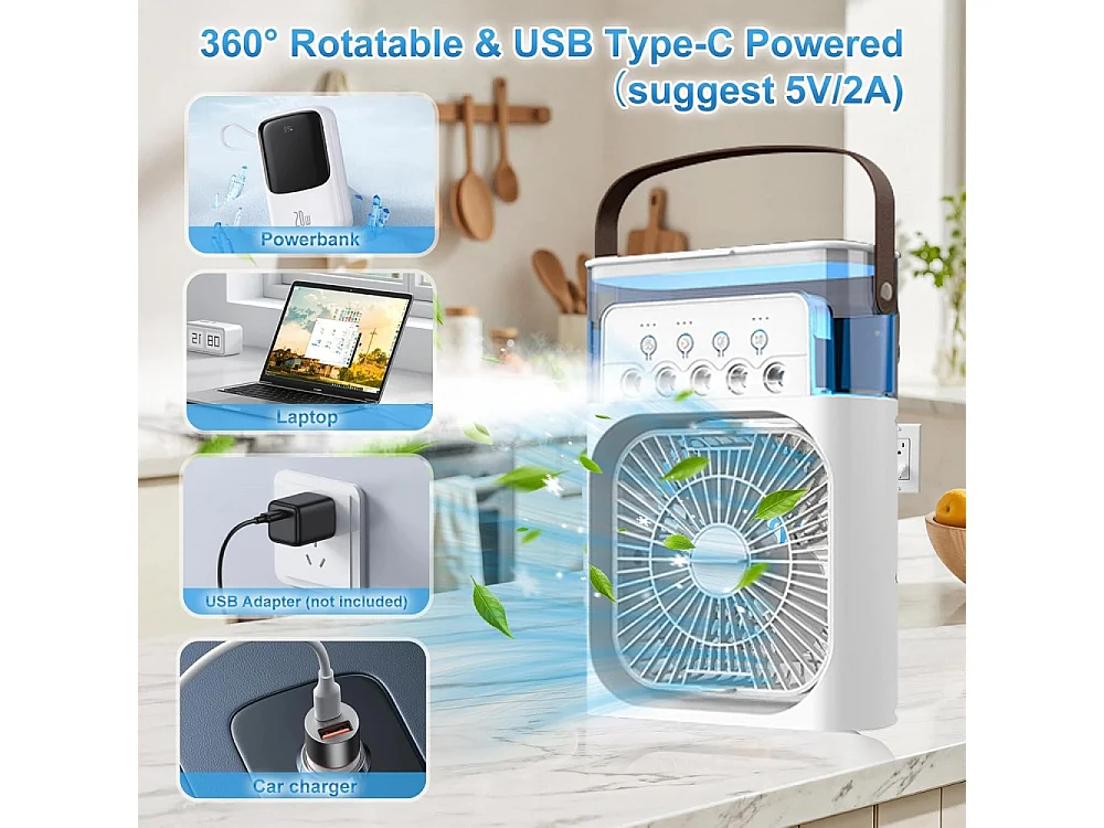 Climatiseur mobile - portable, 4 en 1, 600ML,3 modes brume, 7 veilleuse, 2 - 8H timer