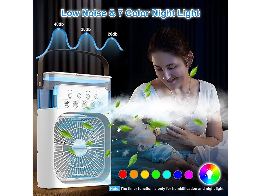 Climatiseur mobile - portable, 4 en 1, 600ML,3 modes brume, 7 veilleuse, 2 - 8H timer