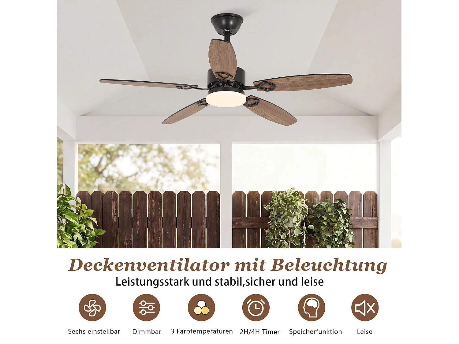 Wentylator sufitowy NETTLIFE z oświetleniem LED, cicha praca, odwracalne łopatki, ściemniany za pomocą pilota, do salonu i sypialni
