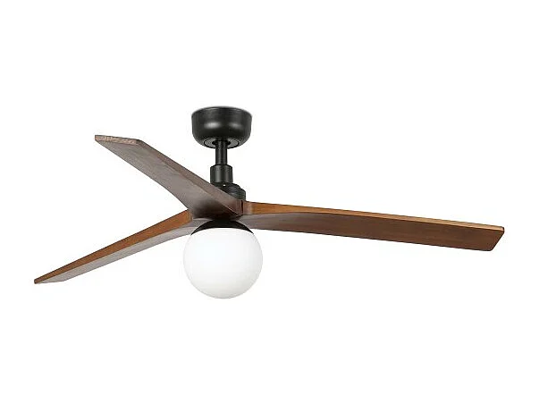 KLIM M Ventilateur avec éclairage, corps noir, pales en noyer foncé, Faro Barcelona