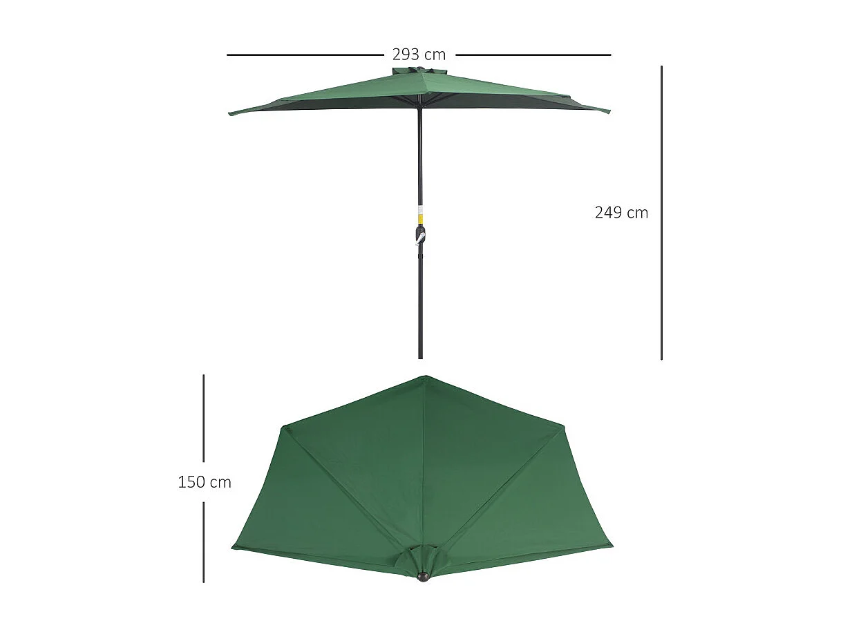 Parasol Ubaldo Demi-Lune Balcon Terrasse Vert Protection UV Manivelle Pratique