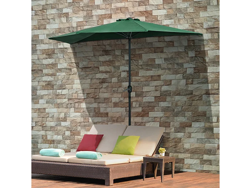 Parasol Ubaldo Demi-Lune Balcon Terrasse Vert Protection UV Manivelle Pratique