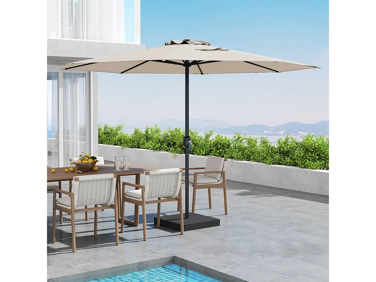 Sonnenschirm 350 cm großer Gartenschirm mit Kurbel Terrassenschirm mit 8 Rippen Beige