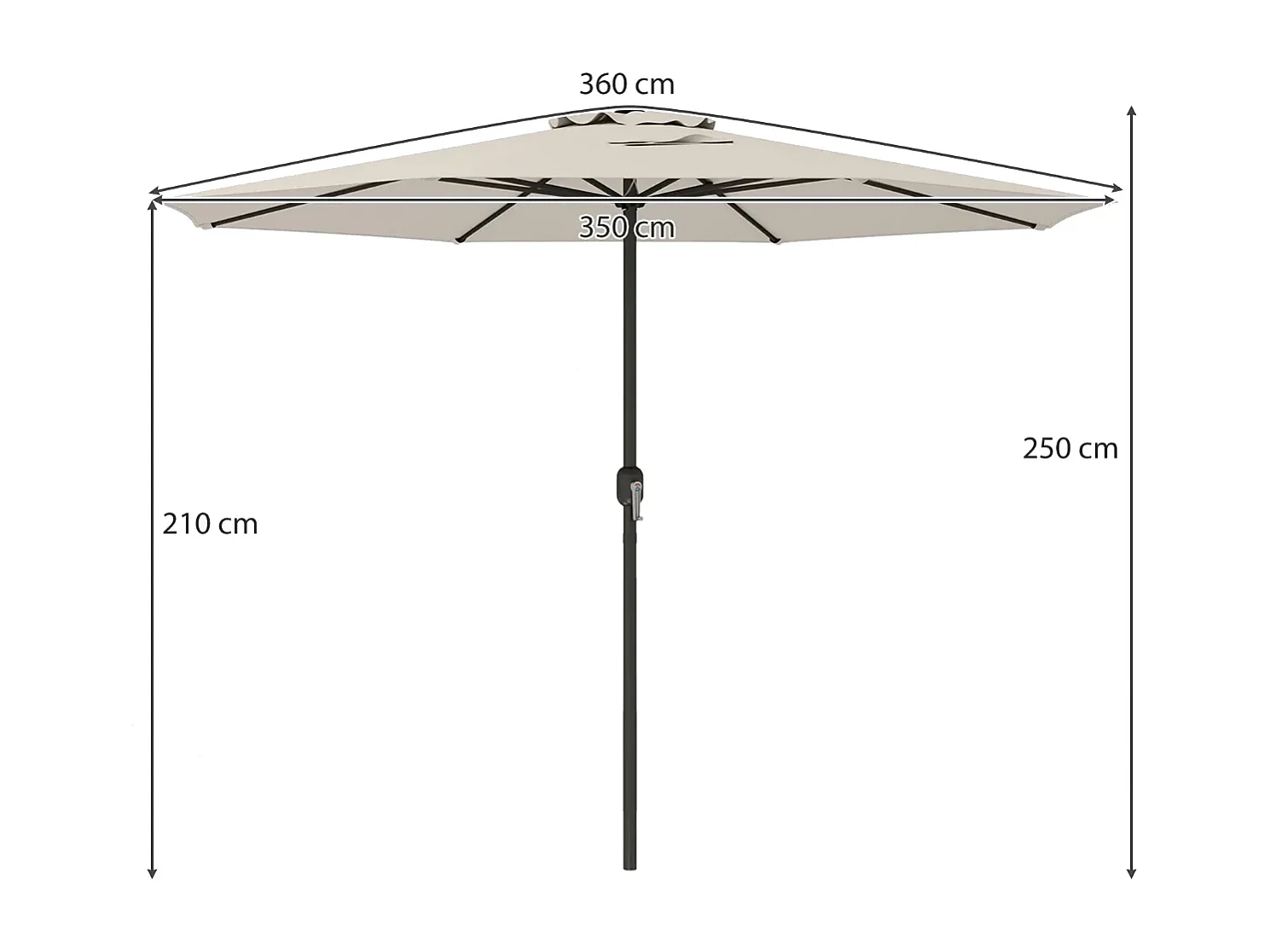 Sonnenschirm 350 cm großer Gartenschirm mit Kurbel Terrassenschirm mit 8 Rippen Beige