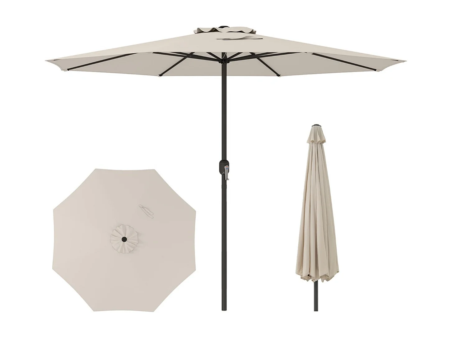 Sonnenschirm 350 cm großer Gartenschirm mit Kurbel Terrassenschirm mit 8 Rippen Beige