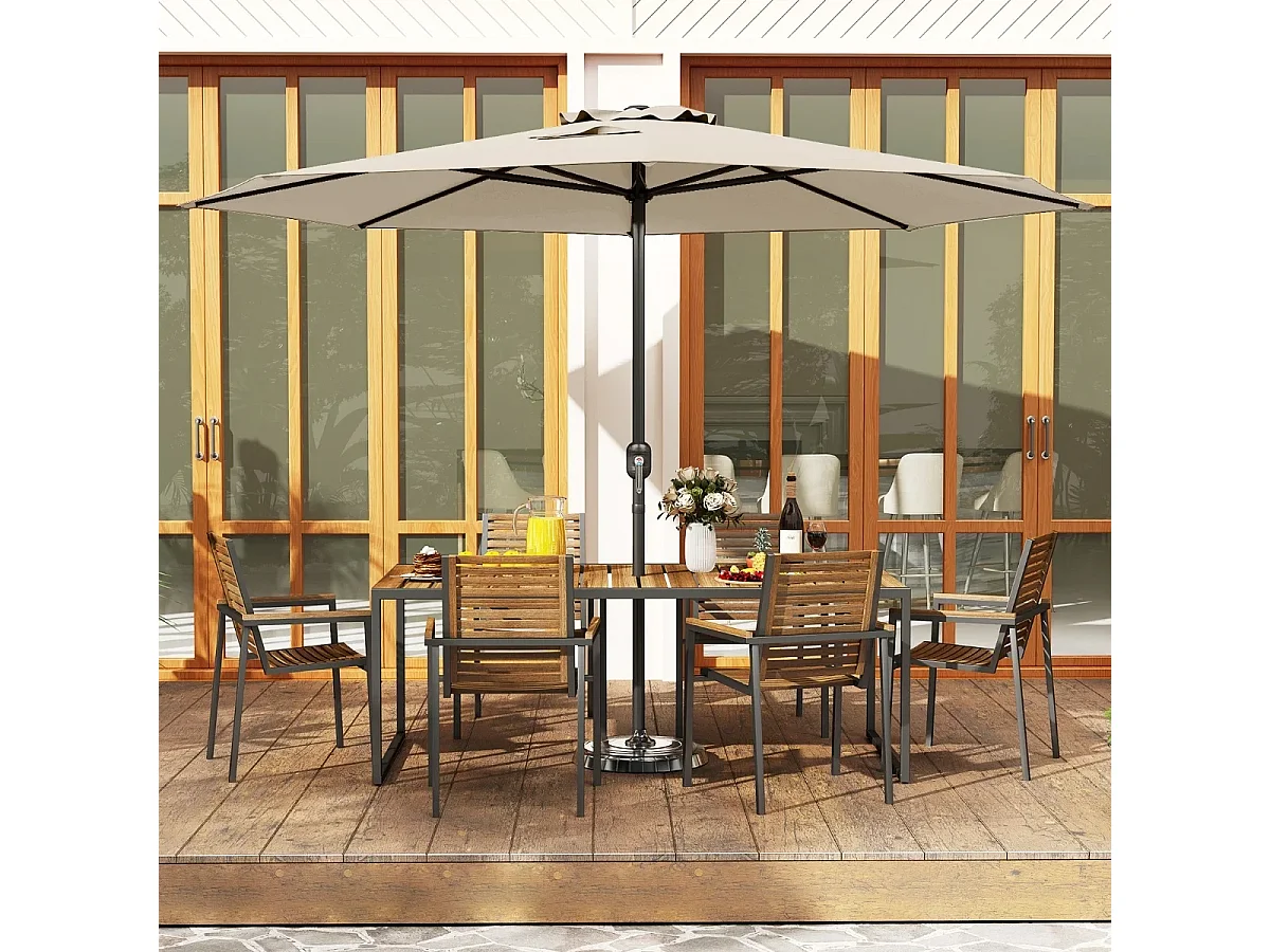 Sonnenschirm 350 cm großer Gartenschirm mit Kurbel Terrassenschirm mit 8 Rippen Beige