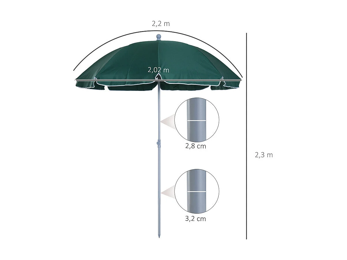 Parasol Sachsbach Octogonal Inclinable 2m Jardin Terrasse Vert Résistant UV