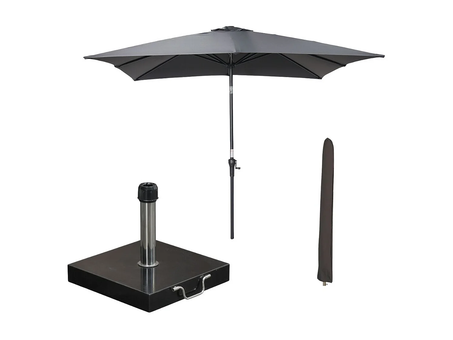Parasol canne - Garden Impressions - Lotus - 250 x 250 cm gris foncé avec housse et pied Cosmo 40 kg