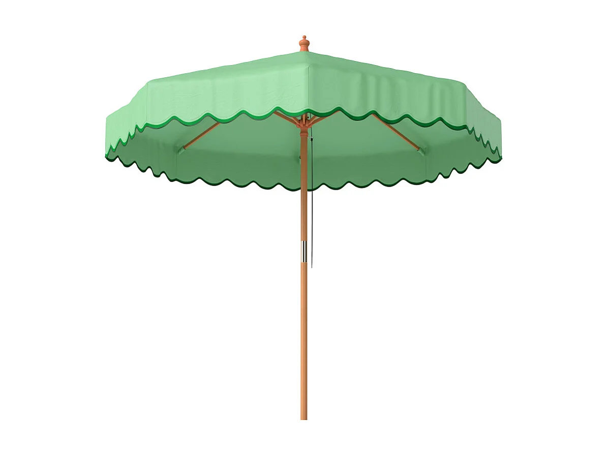 Parasol Odilon terrasse rond rétro effet bois protection UV 230 cm vert clair