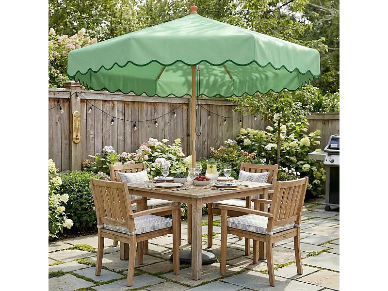 Parasol Odilon terrasse rond rétro effet bois protection UV 230 cm vert clair