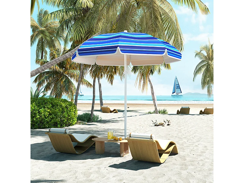 Parasol Tiburcio Inclinable UPF50+ Résistant Plage Bleu Blanc Rayé 180cm