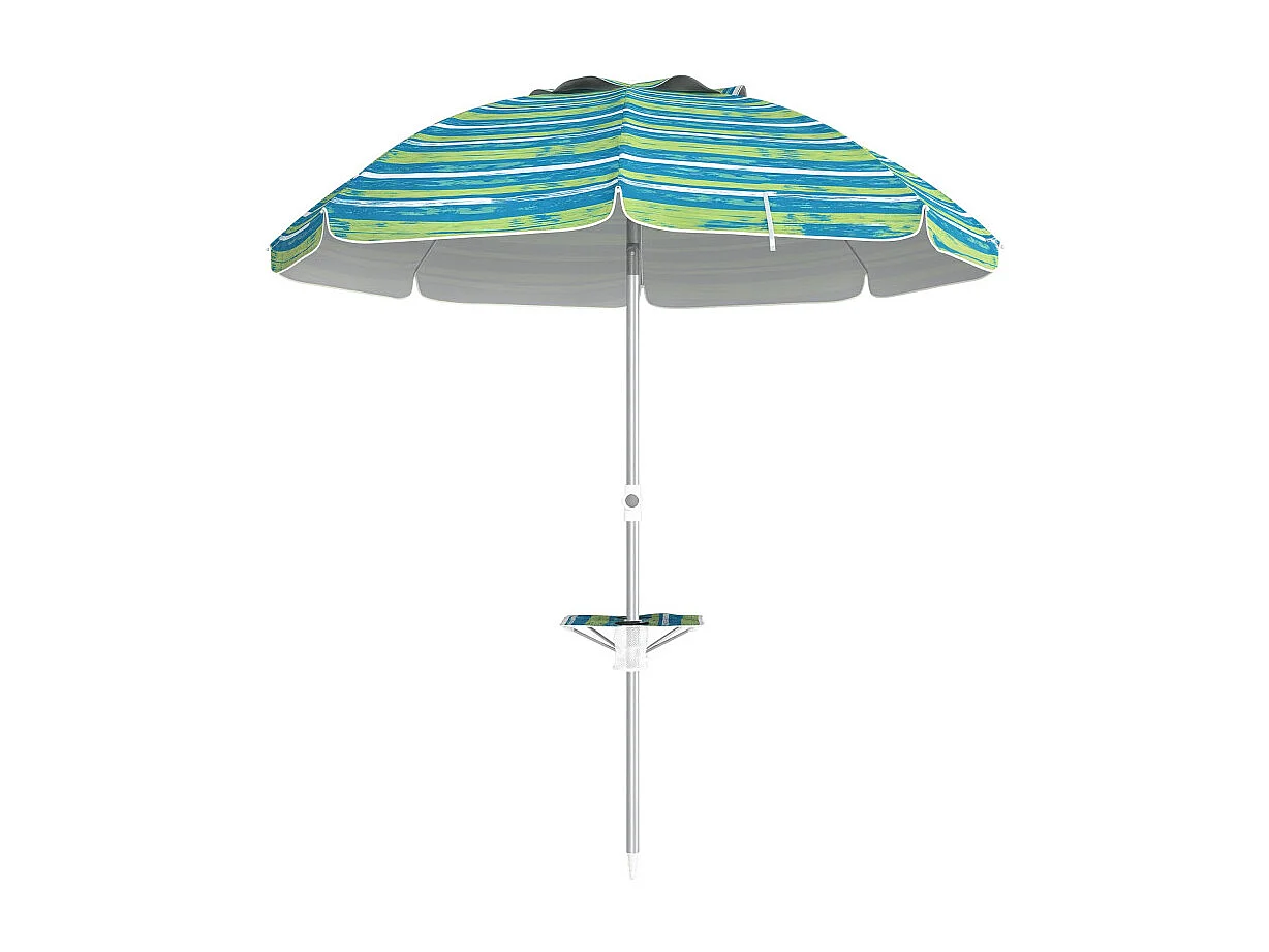 Parasol Jomeval Inclinable UV50+ Ø190 cm Bleu Vert Blanc avec Table Porte-Gobelets
