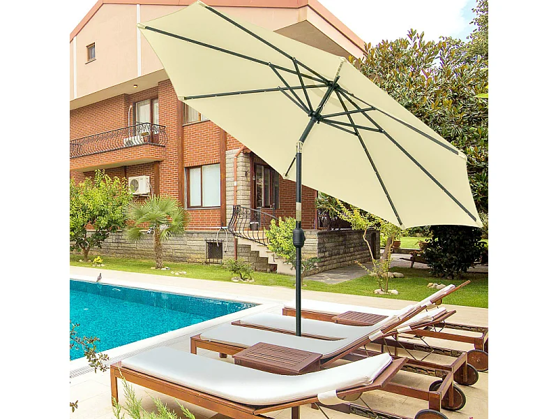 Parasol Fiorella Inclinable LED Solaire Beige Éclairage Jardin Terrasse 265 cm