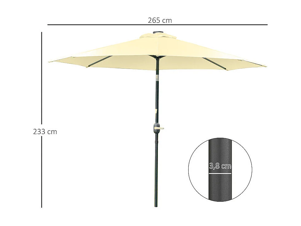 Parasol Fiorella Inclinable LED Solaire Beige Éclairage Jardin Terrasse 265 cm