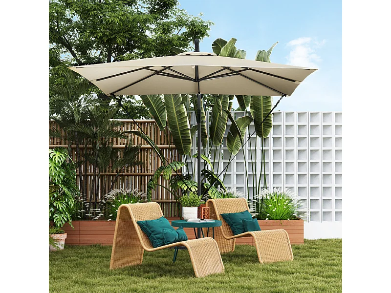 Parasol Quarryfield déporté inclinable kaki résistant UV stabilité optimale 247x247cm