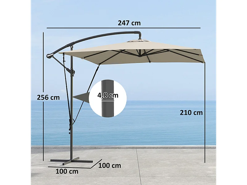 Parasol Quarryfield déporté inclinable kaki résistant UV stabilité optimale 247x247cm