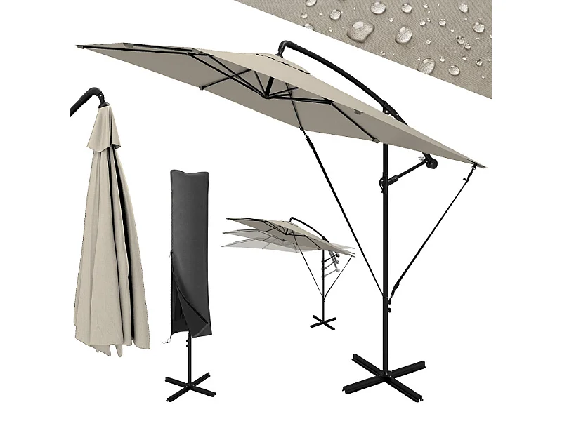 Parasol Quarryfield déporté inclinable kaki résistant UV stabilité optimale 247x247cm