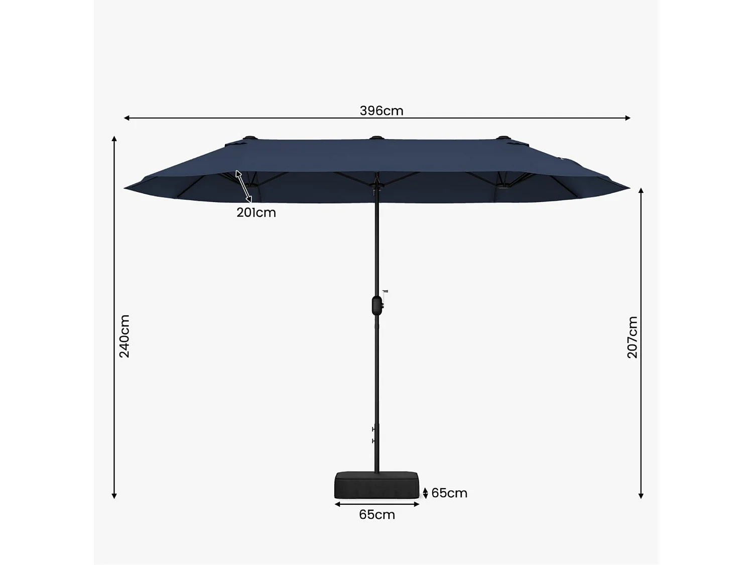 Doppelsonnenschirm mit Ständer Sonnenschirm UPF 50+ Gartenschirm 400 x 200 cm Dunkelblau