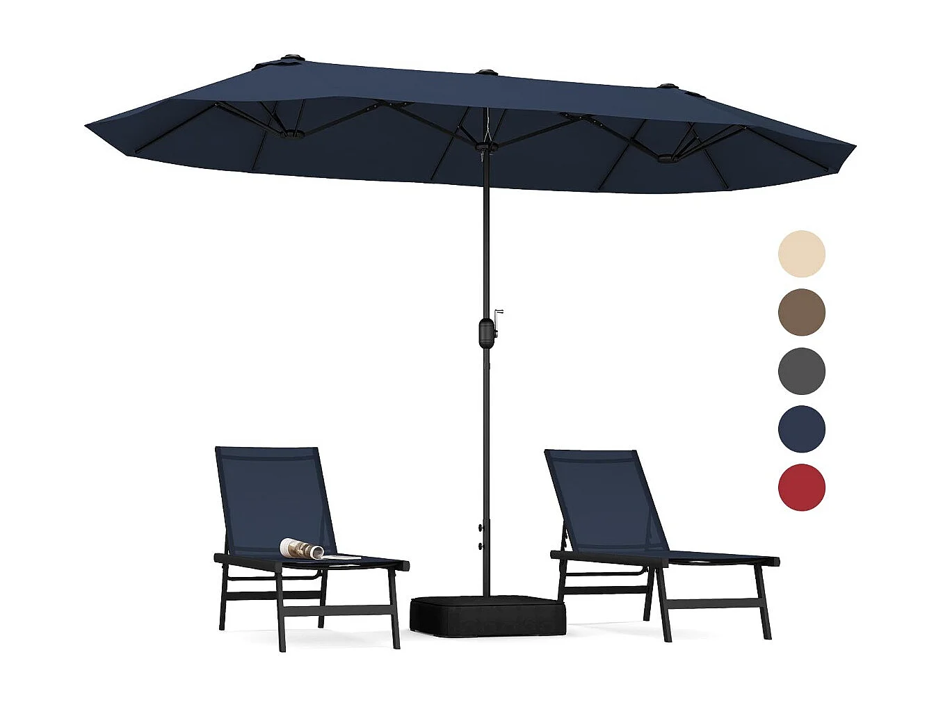 Doppelsonnenschirm mit Ständer Sonnenschirm UPF 50+ Gartenschirm 400 x 200 cm Dunkelblau