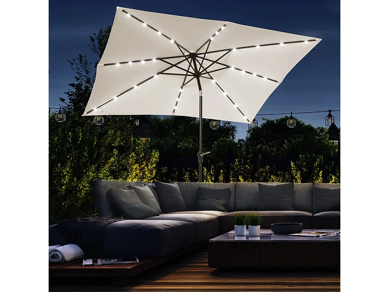 Parasol Gautegiz Rectangulaire Inclinable Solaire LED Blanc Cassé Éclairage Jardin Terrasse