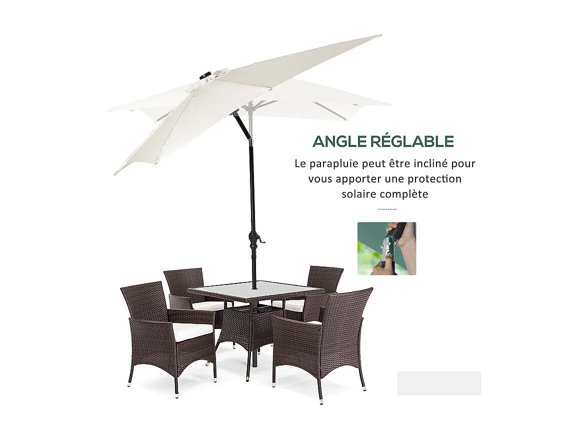 Parasol Gautegiz Rectangulaire Inclinable Solaire LED Blanc Cassé Éclairage Jardin Terrasse