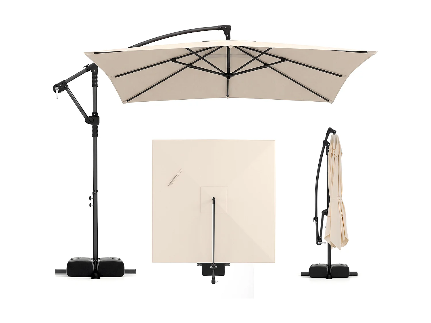 Rechteckiger Sonnenschirm mit Ständer & LED-Leuchten Ampelschirm mit Kurbel Gartenschirm Beige