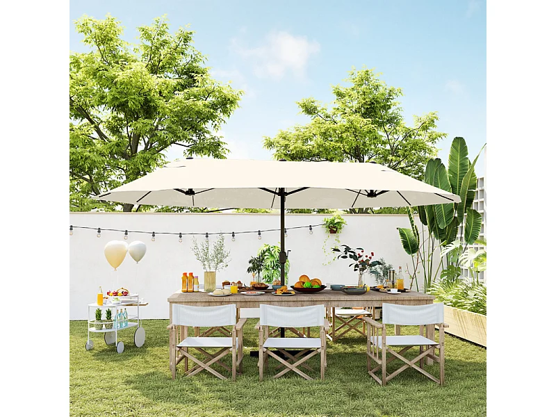 Parasol Lagoferro XXL Acier Polyester Crème Manivelle 4,6m Protection Solaire