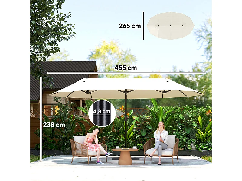 Parasol Lagoferro XXL Acier Polyester Crème Manivelle 4,6m Protection Solaire
