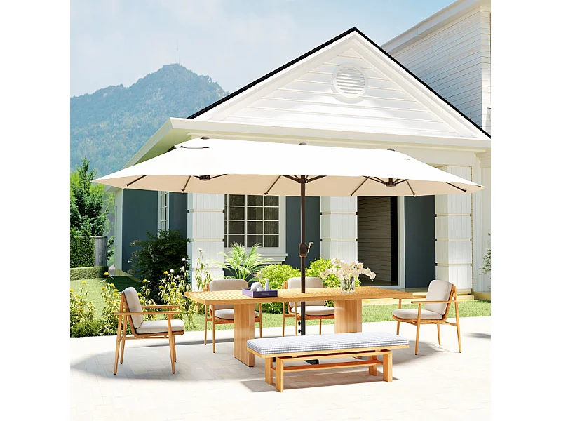 Parasol Lagoferro XXL Acier Polyester Crème Manivelle 4,6m Protection Solaire