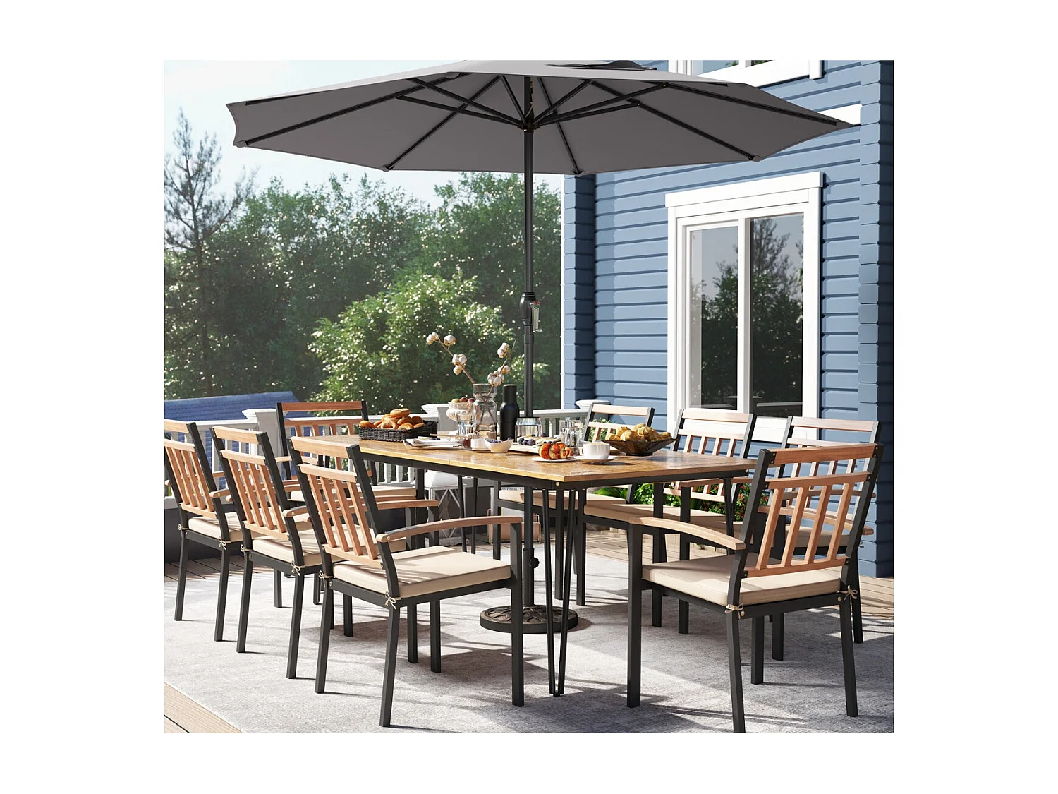 Sonnenschirm 250 cm Gartenschirm mit Kurbel Terrassenschirm mit 8 Rippen Grau