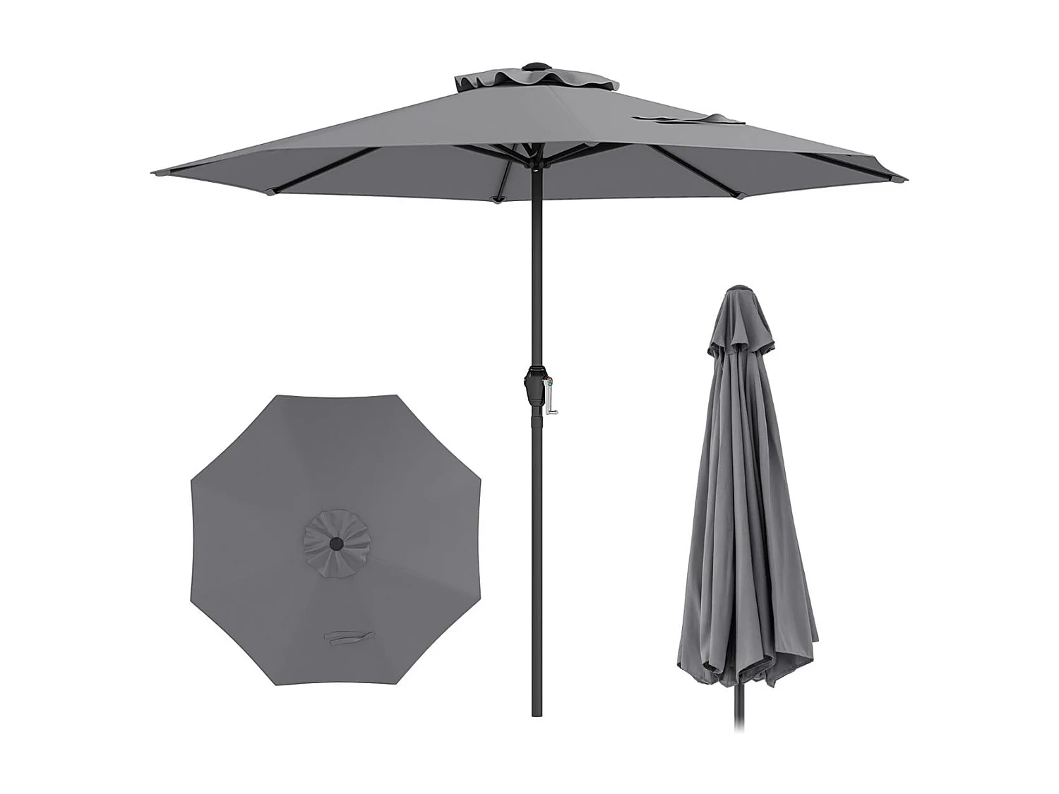Sonnenschirm 250 cm Gartenschirm mit Kurbel Terrassenschirm mit 8 Rippen Grau