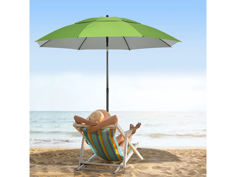 Parasol Olabezar inclinable jardin plage rond 185 cm vert UV30+ robuste
