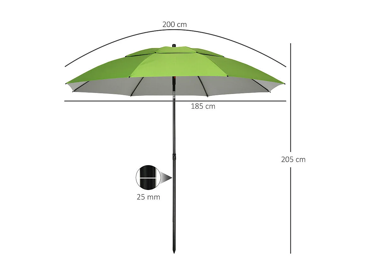 Parasol Olabezar inclinable jardin plage rond 185 cm vert UV30+ robuste