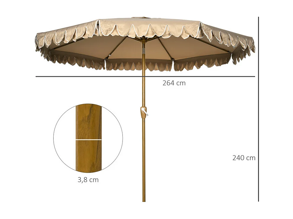 Parasol Inocencio Octogonal Inclinable 264cm Beige Jardin Terrasse Piscine Acier Aspect Bois