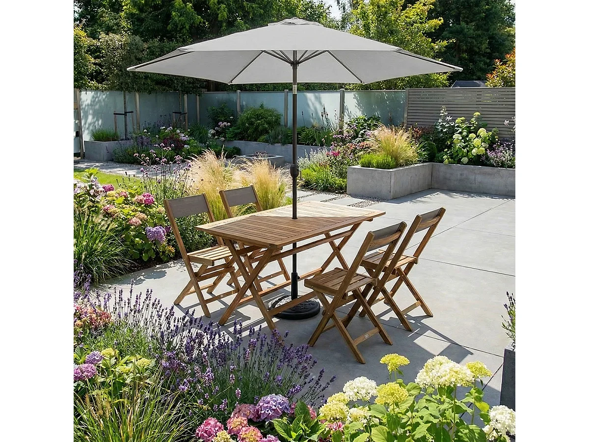 Rundes 3-Meter-Garten-Sonnenschirm mit Kurbel - Hellgrau