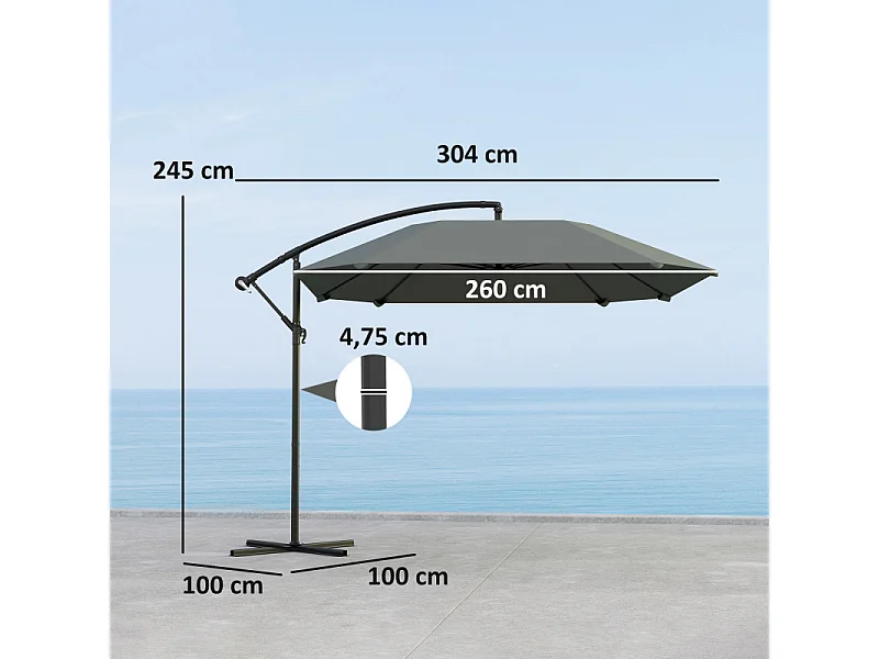 Parasol Nathalie Déporté Gris Foncé Jardin Terrasse Ombre Réglable Résistant