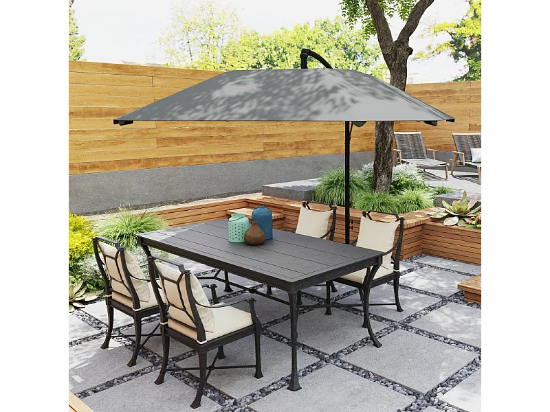 Parasol Nathalie Déporté Gris Foncé Jardin Terrasse Ombre Réglable Résistant