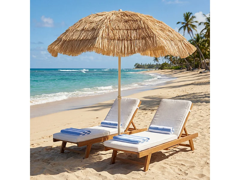 Parasol Clotilde inclinable design tropical kaki résistant base spirale 185 cm