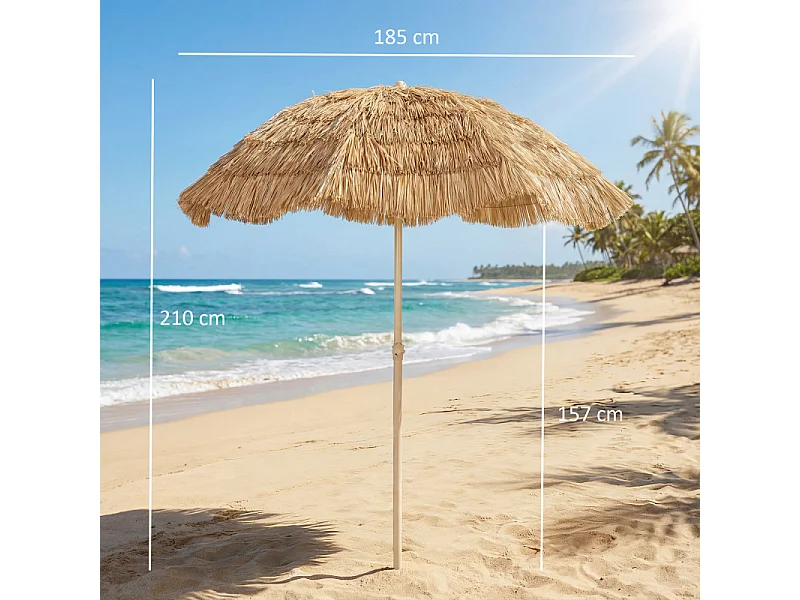 Parasol Clotilde inclinable design tropical kaki résistant base spirale 185 cm