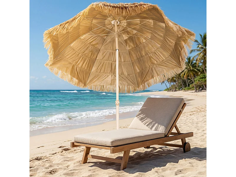 Parasol Clotilde inclinable design tropical kaki résistant base spirale 185 cm