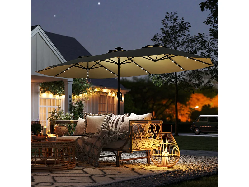 Parasol Flémont Double XL Éclairage Solaire Beige Protection UPF50+ 4x2m