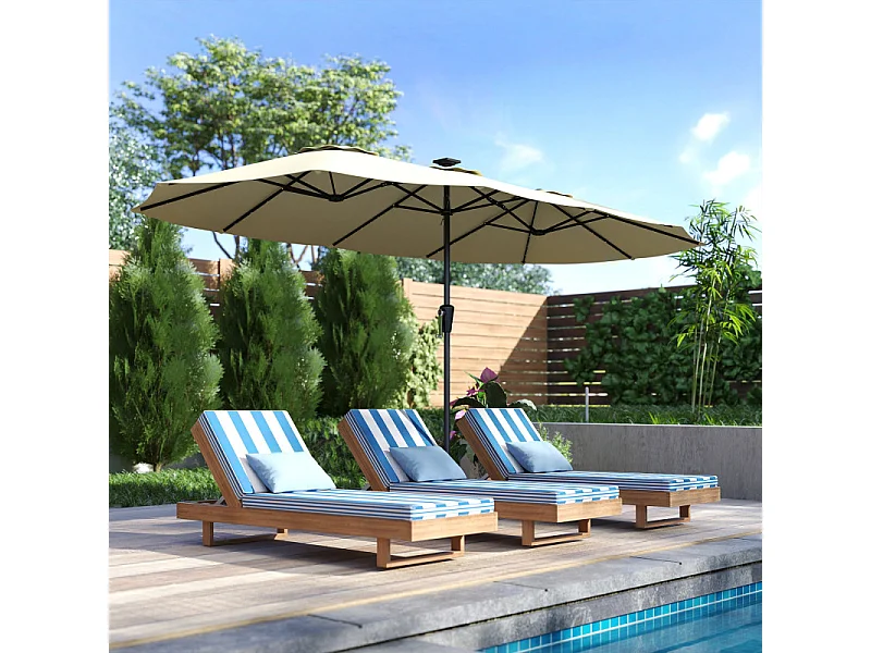 Parasol Flémont Double XL Éclairage Solaire Beige Protection UPF50+ 4x2m