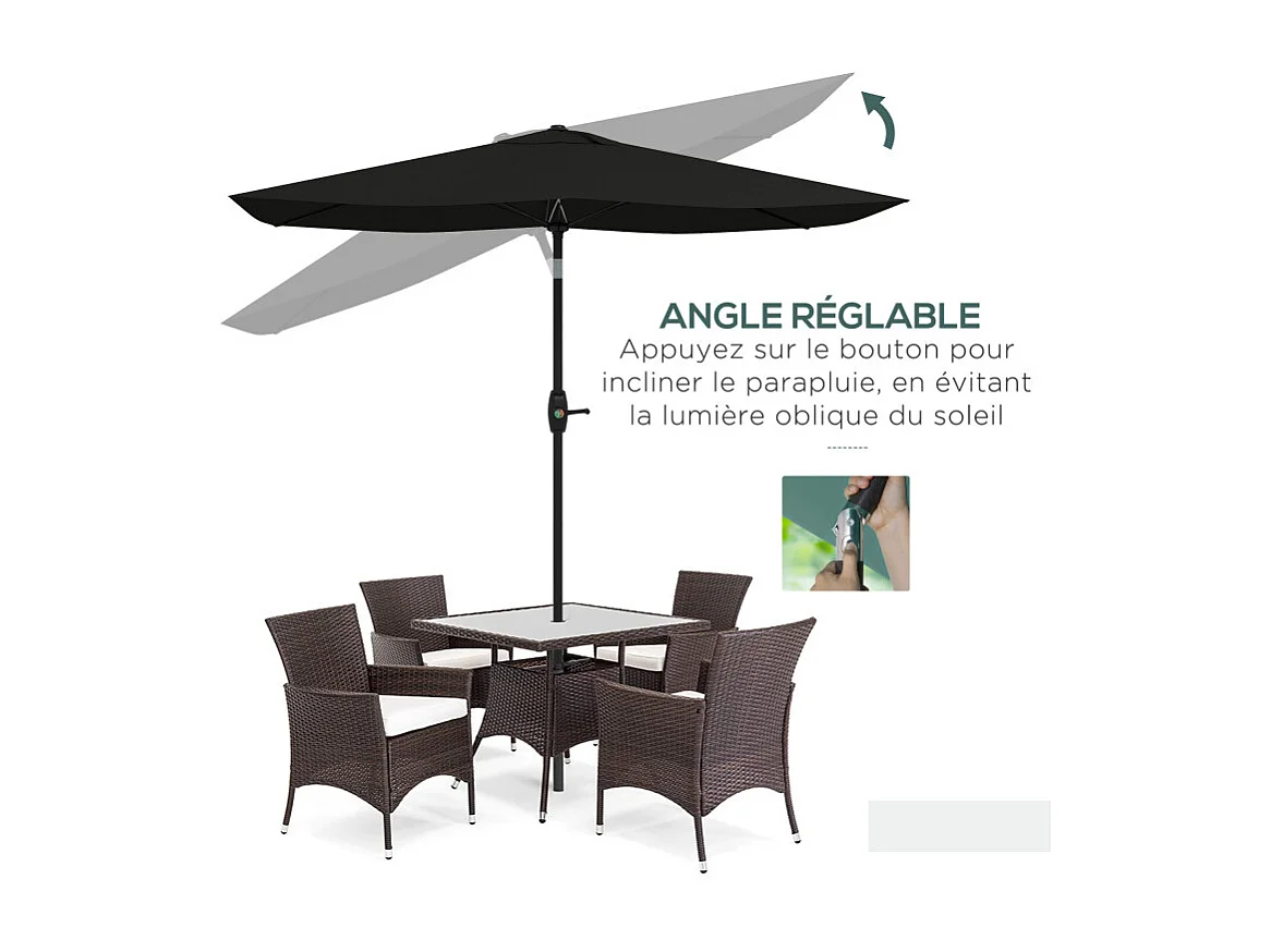 Parasol Teodosio inclinable anti-UV 50+ noir jardin terrasse piscine aluminium résistant