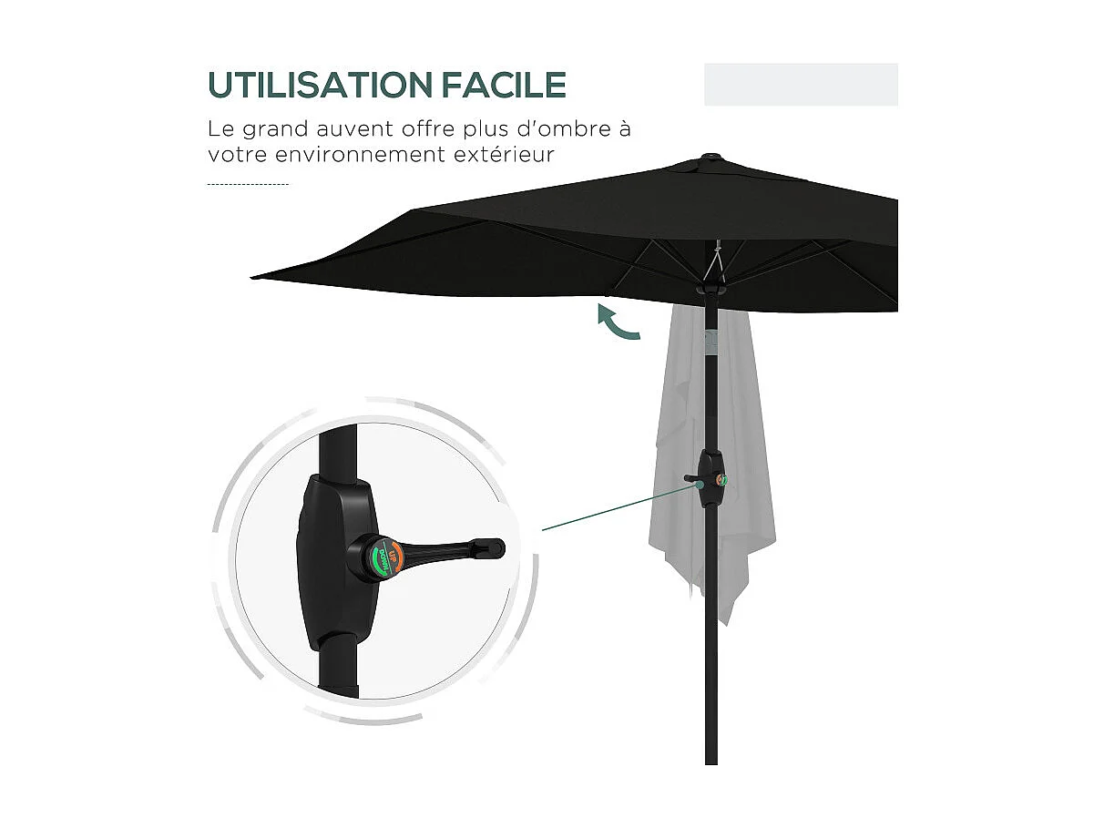 Parasol Teodosio inclinable anti-UV 50+ noir jardin terrasse piscine aluminium résistant