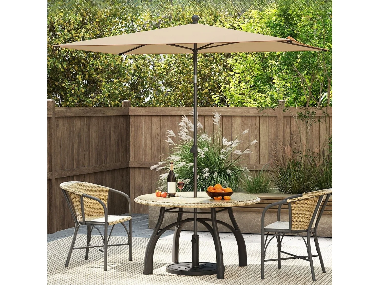 Sonnenschirm Balkon 210x140 cm Balkonschirm rechteckig Gartenschirm beidseitig um 30° knickbar Beige