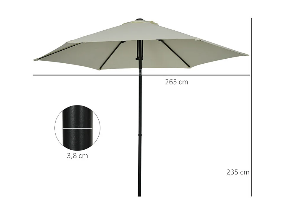 Parasol Taddeo Octogonal Inclinable 265cm Gris Clair Résistant Jardin Terrasse