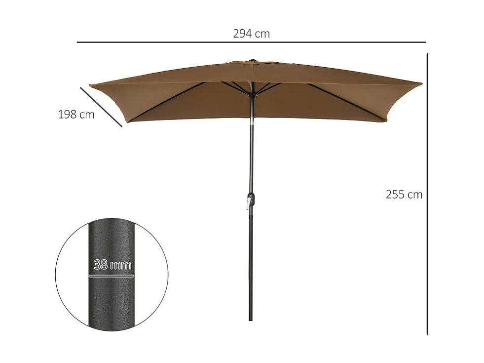 Parasol Casildo Inclinable Rectangulaire Jardin Terrasse Chocolat 295x195cm