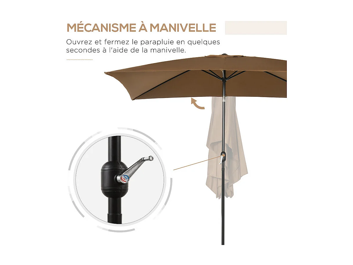Parasol Casildo Inclinable Rectangulaire Jardin Terrasse Chocolat 295x195cm