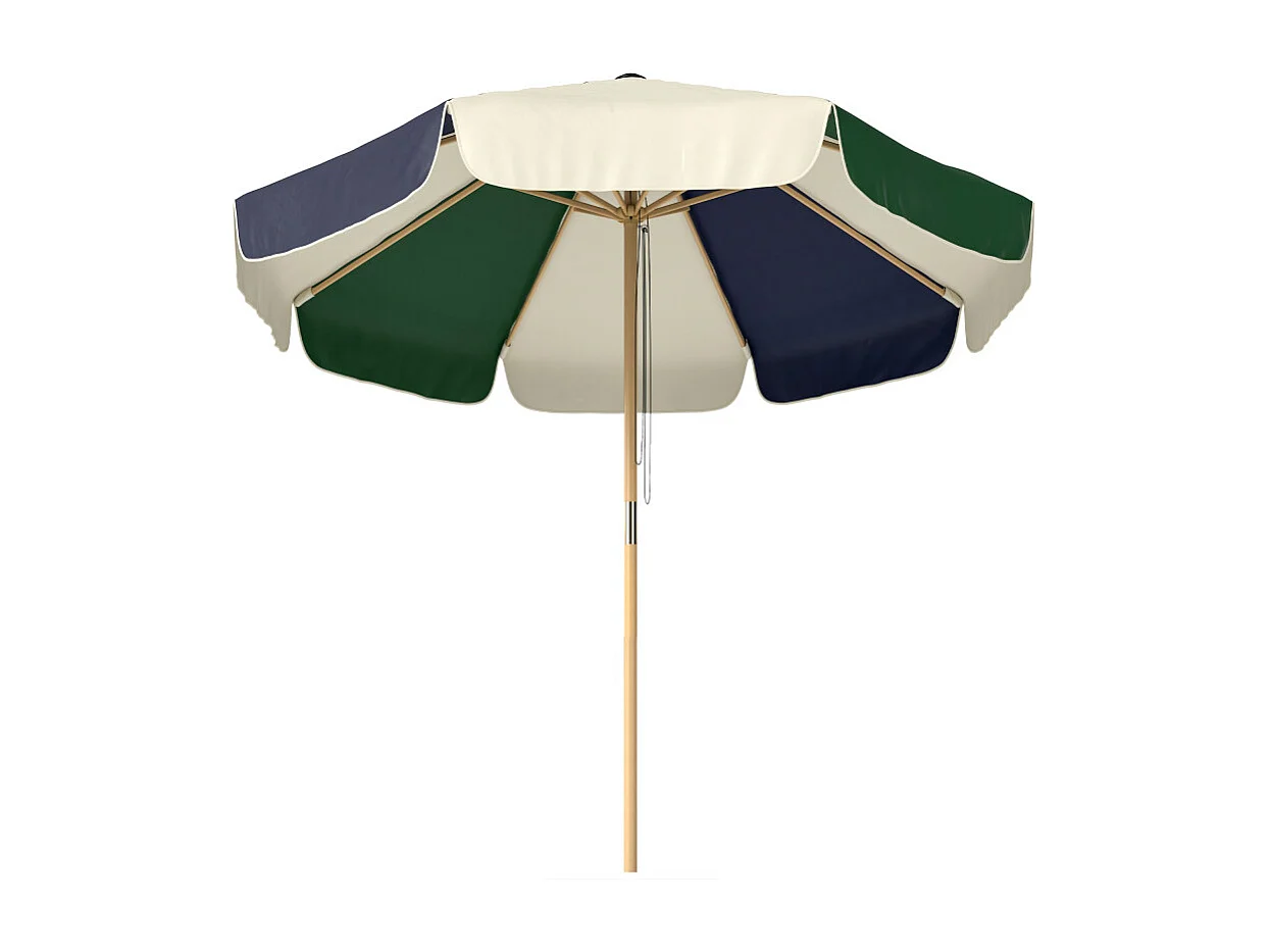 Parasol Elric rétro effet bois ambiance jardin crème vert foncé 226 cm